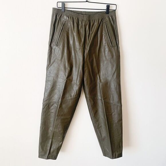 Erez Sport Vintage Women’s Moss Green All Leather Extreme High Rise Cinched Wais - Picture 2 of 6